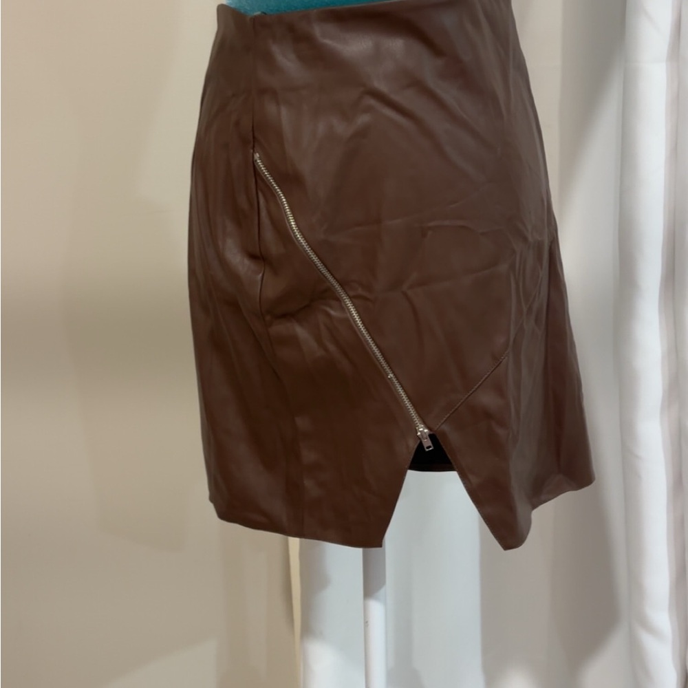 Grean & Clean Brown Leather Jacket and Skirt Set
